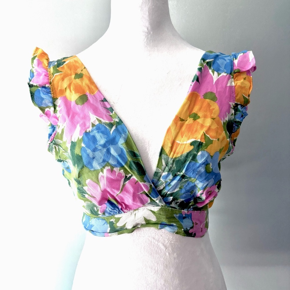 Louise Positano Italian Floral Crop Top Swimwear Multicolor